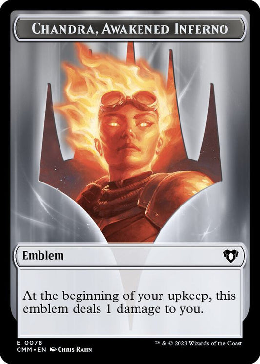 Emblem - Chandra, Awakened Inferno // Wizard Double-Sided Token - Commander Masters